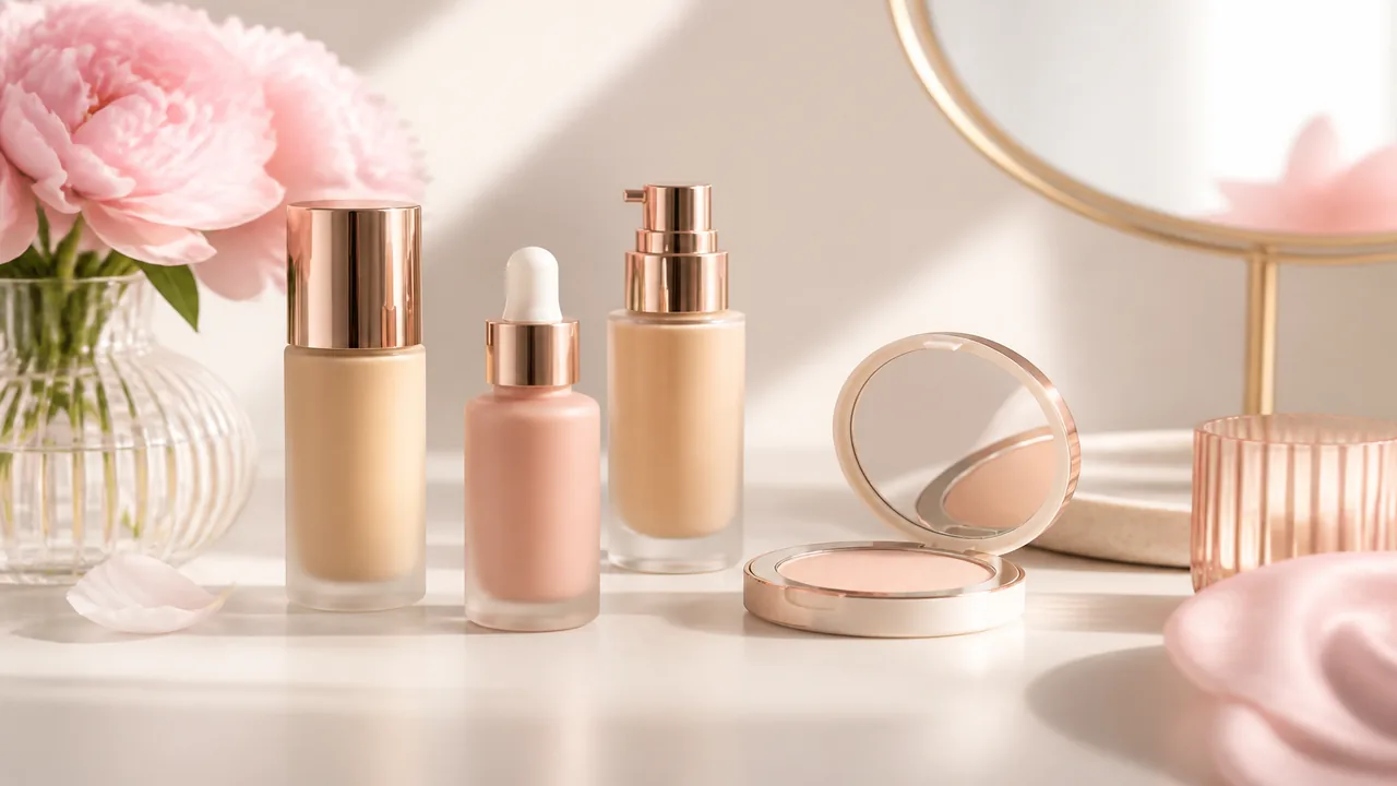 Makeup packaging photographed for product line and shade identification.